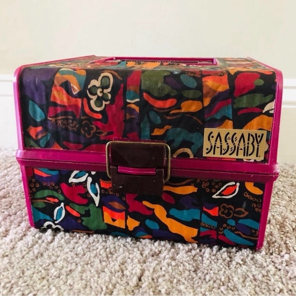 VTG 80s Sassaby Rare Color Scheme Print Make Up Case w/ Mirror